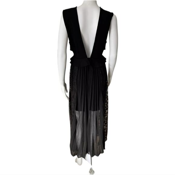 FRENCH CONNECTION Angelina Pleated Lace And Jersey Black Maxi Dress Size 8 New - Picture 14 of 16